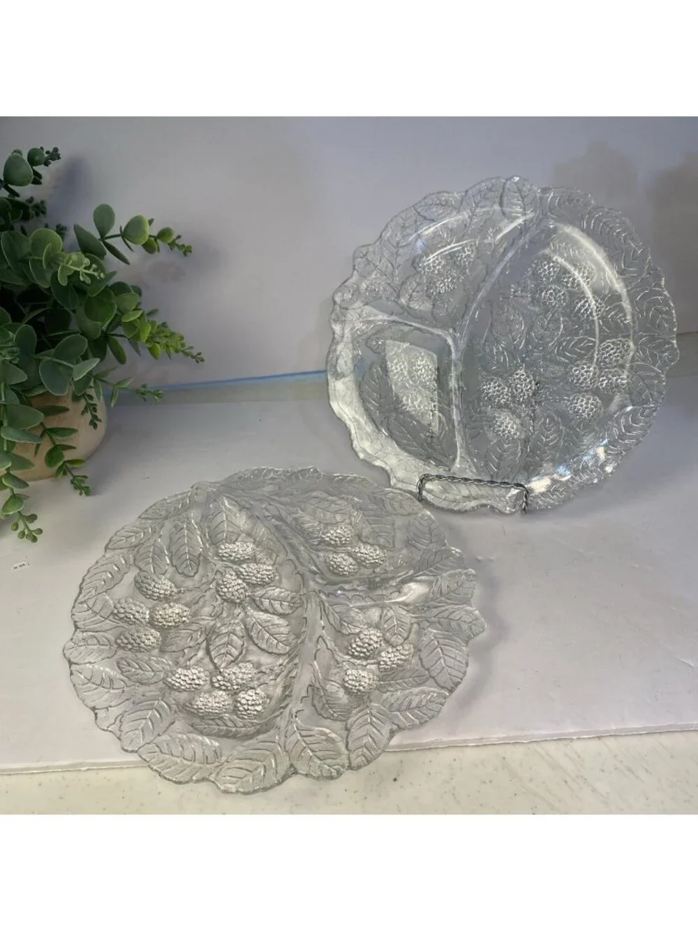 Indiana Glass Raised Embossed Loganberry 3 Section 9” Relish Plates-2